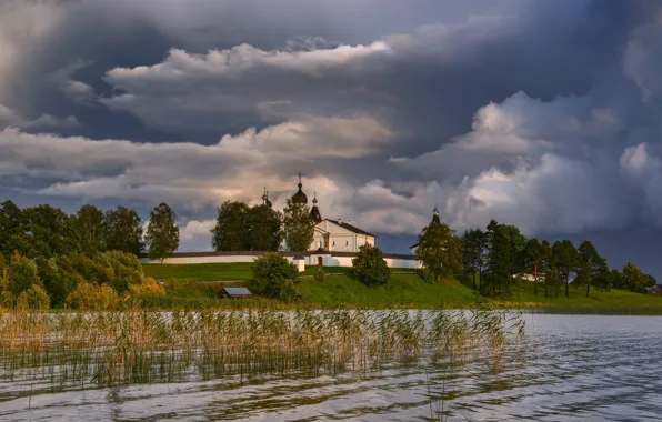 Summer, Russia, the monastery, storm clouds, Ferapontovo, photographer Maxim Evdokimov