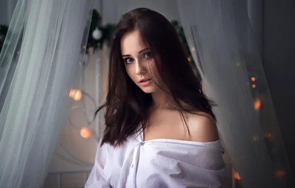 Picture look, portrait, makeup, hairstyle, brown hair, beauty, in white, Ivan Shcheglov
