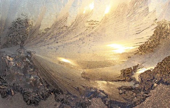 Cold, winter, frost, glass, the sun, light, snow, glare