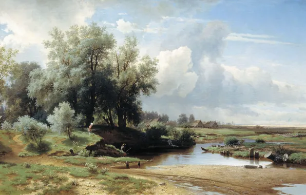 Picture landscape, nature, river, oil, picture, canvas, Lev KAMENEV