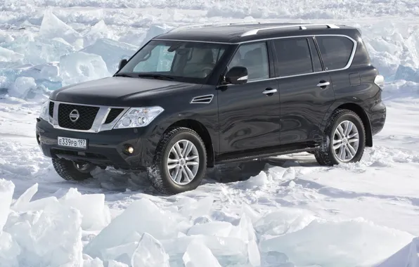 Snow, background, black, ice, jeep, Nissan, SUV, Nissan