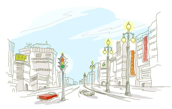 White background, vector, hand-drawn city