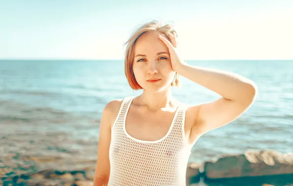 Sea, beach, girl, blonde, Roosso alex, Elle Erex