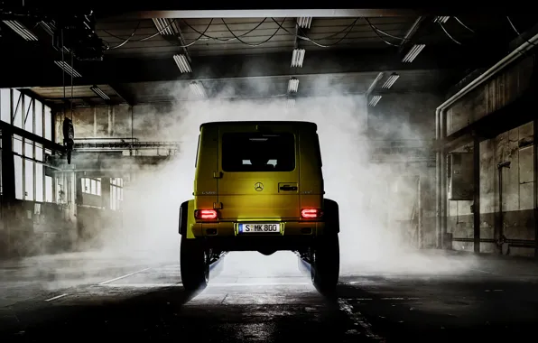 Picture light, yellow, Mercedes-Benz, SUV, rear view, 4x4, G500, G-Class