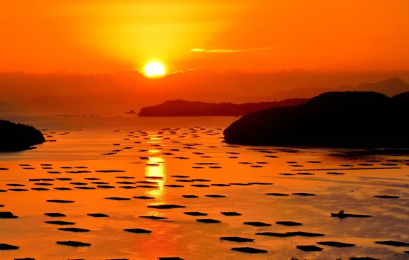 Landscape, sunset, Japan, Okayama