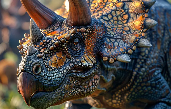Face, Dinosaur, Horns, Triceratops, Animal, Digital art, Triceratops, Ancient animals