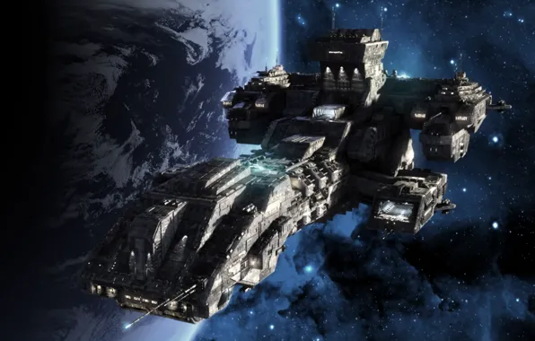 Space, planet, stargate, spaceship, cruiser, Prometheus, Stargate