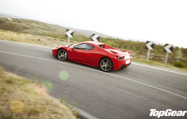 Road, red, view, turn, Ferrari, supercar, Ferrari, 458