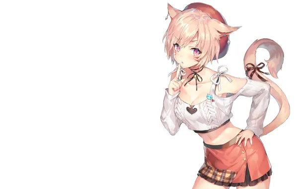 Girl, background, ears, final fantasy, anime, art, ponytail, momoko