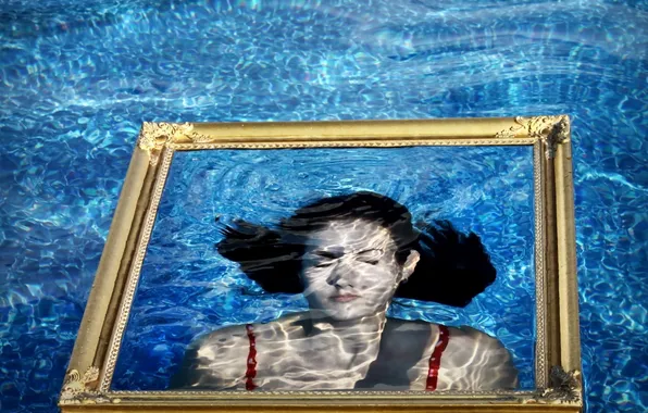 Water, girl, portrait, frame