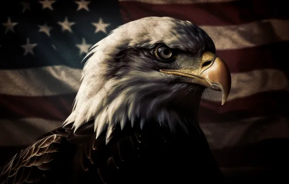 Picture Look, Bird, Flag, Beak, Predator, USA, Digital art, Bald eagle