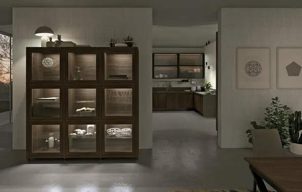 Style, Villa, interior, backlight, kitchen, showcase, dining room, Italian design