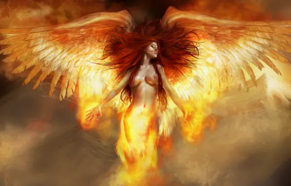 Girl, lights, the fiery angel, fire angel