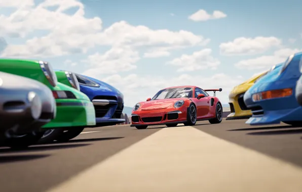 Picture car, Porsche, game, sky, cloud, race, speed, Forza Horizon