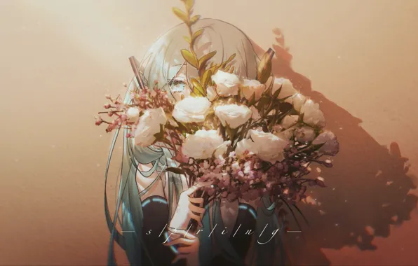 Girl, bouquet, Hatsune Miku, Vocaloid