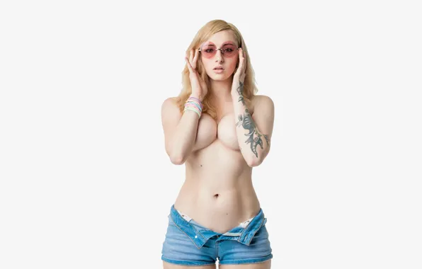 Chest, girl, background, shorts, tummy, figure, tattoo, glasses
