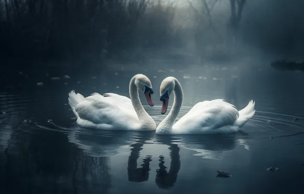 Birds, nature, lake, pond, shore, Swan, white, swans