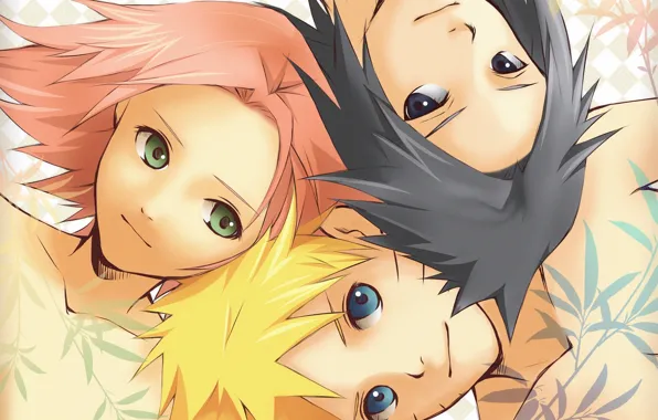 Girl, Sakura, naruto, guys, Naruto, Sasuke, pink hair, Uzumaki