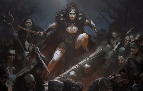 Girl, zombies, undead