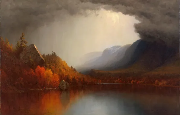 Picture autumn, forest, landscape, clouds, lake, picture, Sanford Robinson Gifford