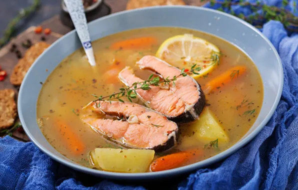 Lemon, fish, soup, ear, salmon