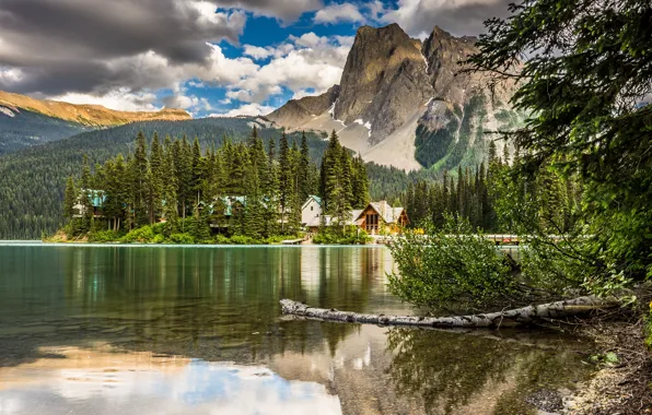 Picture forest, Canada, sky, trees, nature, mountains, clouds, lake