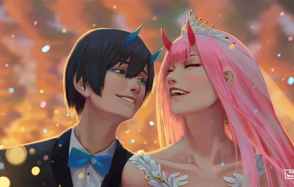 Wedding, Hiro, Darling in the FranXX, Zero Two, by hector026