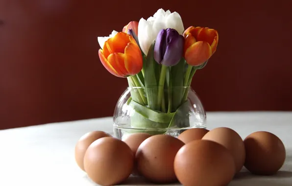 Flowers, tulips, eggs