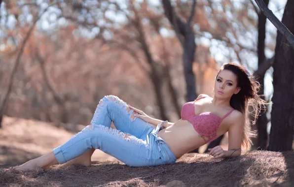 Picture girl, bra, beautiful, jeans, cute