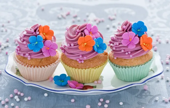Pink, food, decoration, flowers, colorful, cream, dessert, cakes