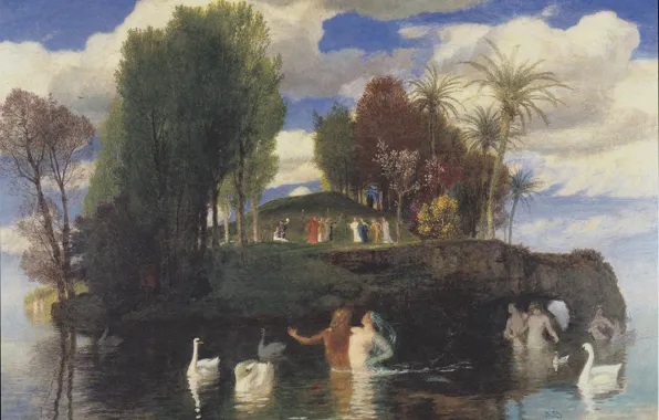 Swans, 1888, naked girls, Arnold .. .. , Island life