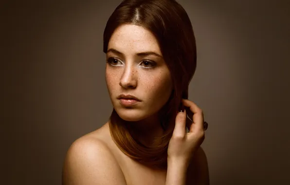 Portrait, makeup, freckles, brown-eyed