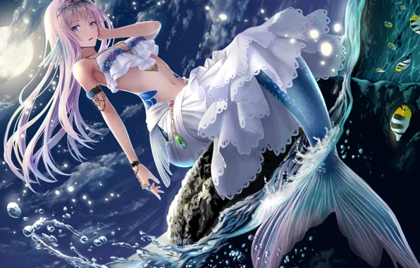 Picture girl, mermaid, fantasy, sitting