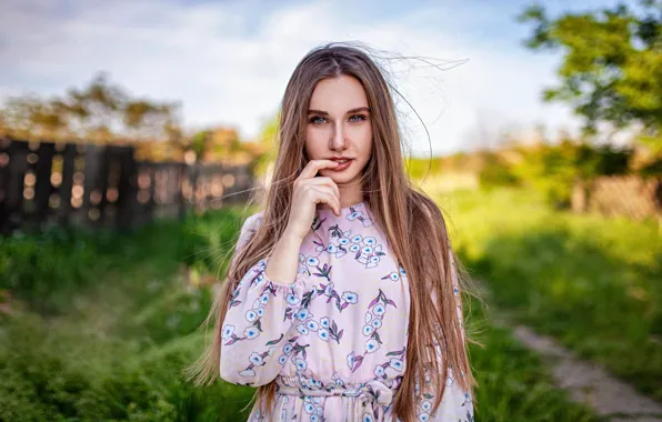 Greens, grass, look, the sun, trees, nature, pose, background