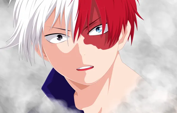Fire, ice, anime, boy, hero, asian, manga, japanese
