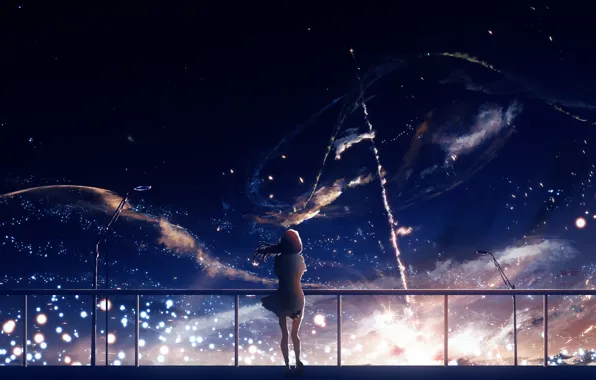 Picture the sky, girl, night, Y_Y
