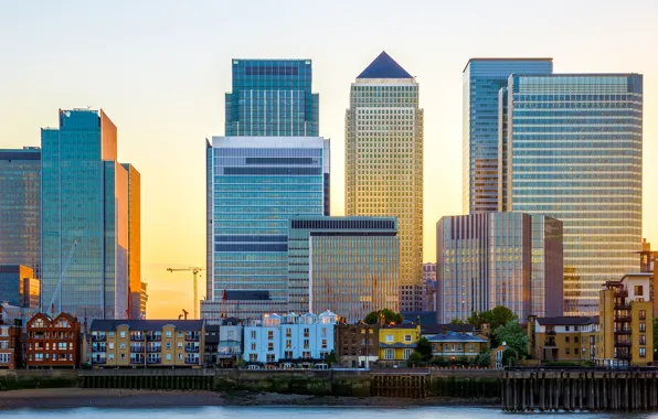 The sun, river, dawn, England, London, building, home, tall