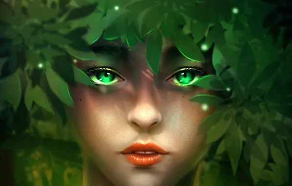 Leaves, girl, fantasy, by minnhsg
