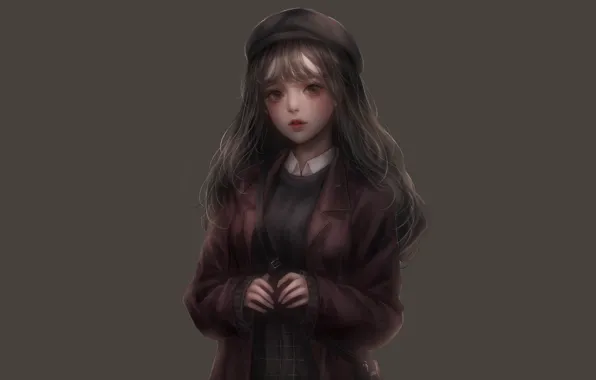 Picture girl, grey, background, anime, art