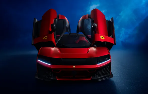 Front, Supercar, Front view, 2025, Open Doors, Italy Car, V6 Engine, Red & Black