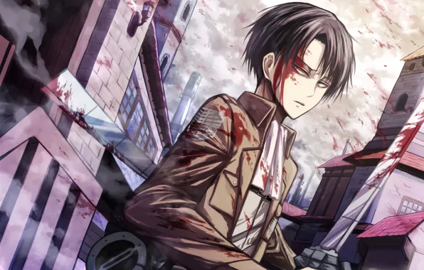 Blood, anime, art, Shingeki no Kyojin, Attack of the titans, The invasion of the giants, …