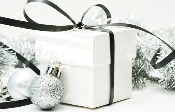 Balls, holiday, box, gift, new year, Christmas, tape, white