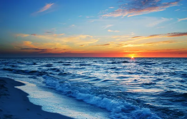 Picture sand, wave, beach, the sky, water, the sun, clouds, landscape