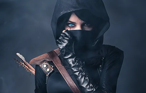 Girl, Look, Gloves, Mask, Hood, Strap, Scar, Arrow