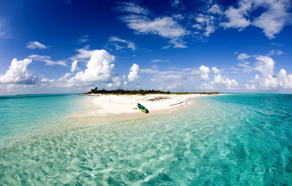 Water, transparency, the ocean, boat, island, sky, seascape, Bahamas