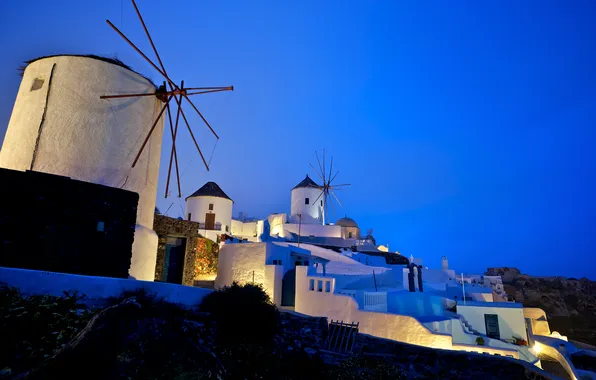 Picture Greece, windmills, Oia, Greece