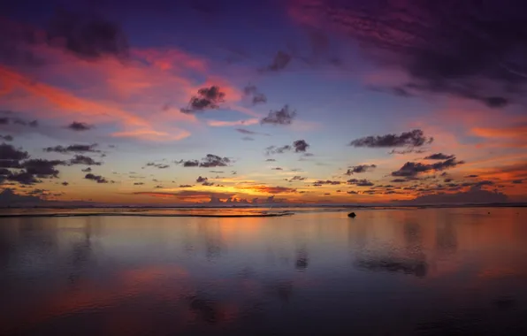The sky, lake, reflection, dawn