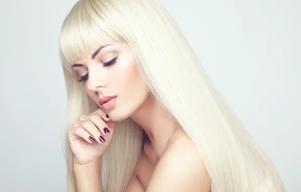 Girl, pose, makeup, blonde, manicure