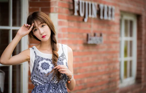 Summer, look, girl, the city, street, model, the building, makeup
