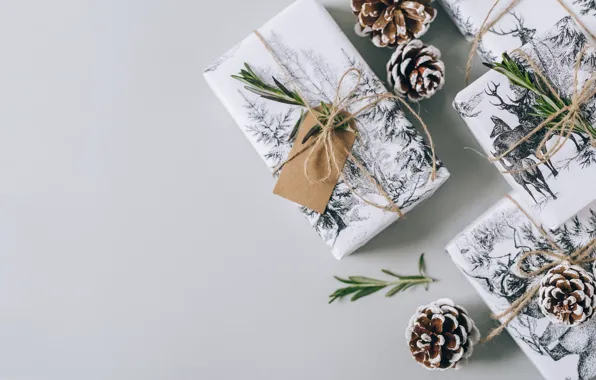 Winter, snow, rope, Christmas, drawings, gifts, New year, white